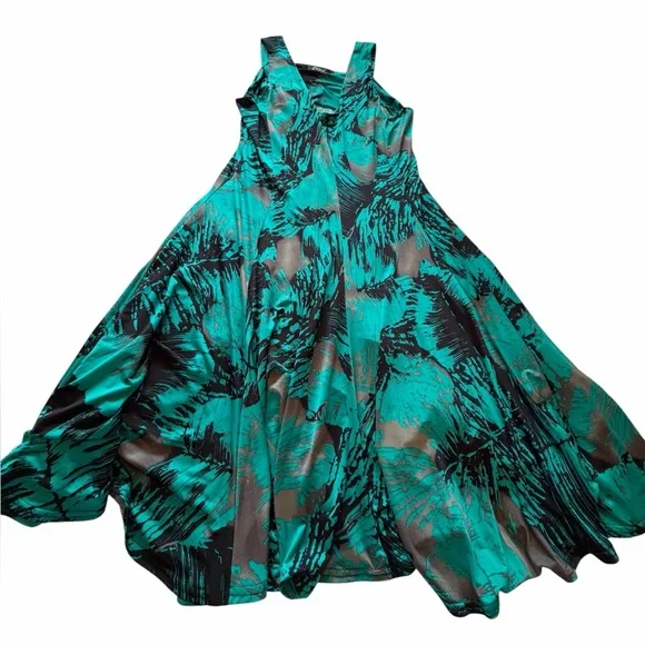 Papa Vancouver Vibrant Teal and Black Sleeveless Tropical Print Dress-Size Small - Picture 2 of 11